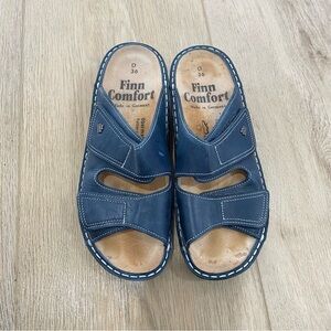 Finn Comfort Riad Blue Leather Sandals Shoes Double Adjustable Strap 36